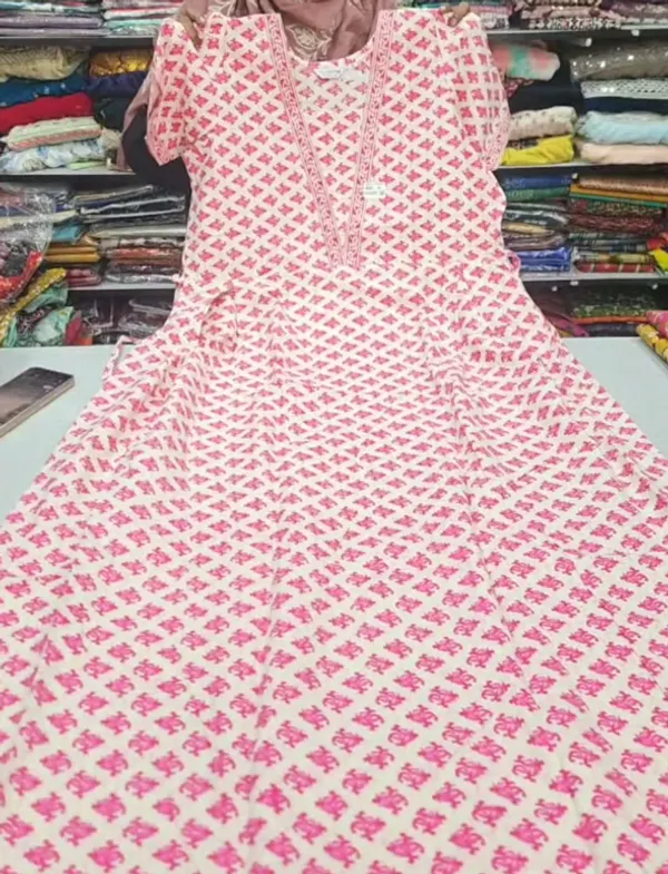 Pure Jaipur Cotton V-Neck Frock Maxi Nighty | NT3559